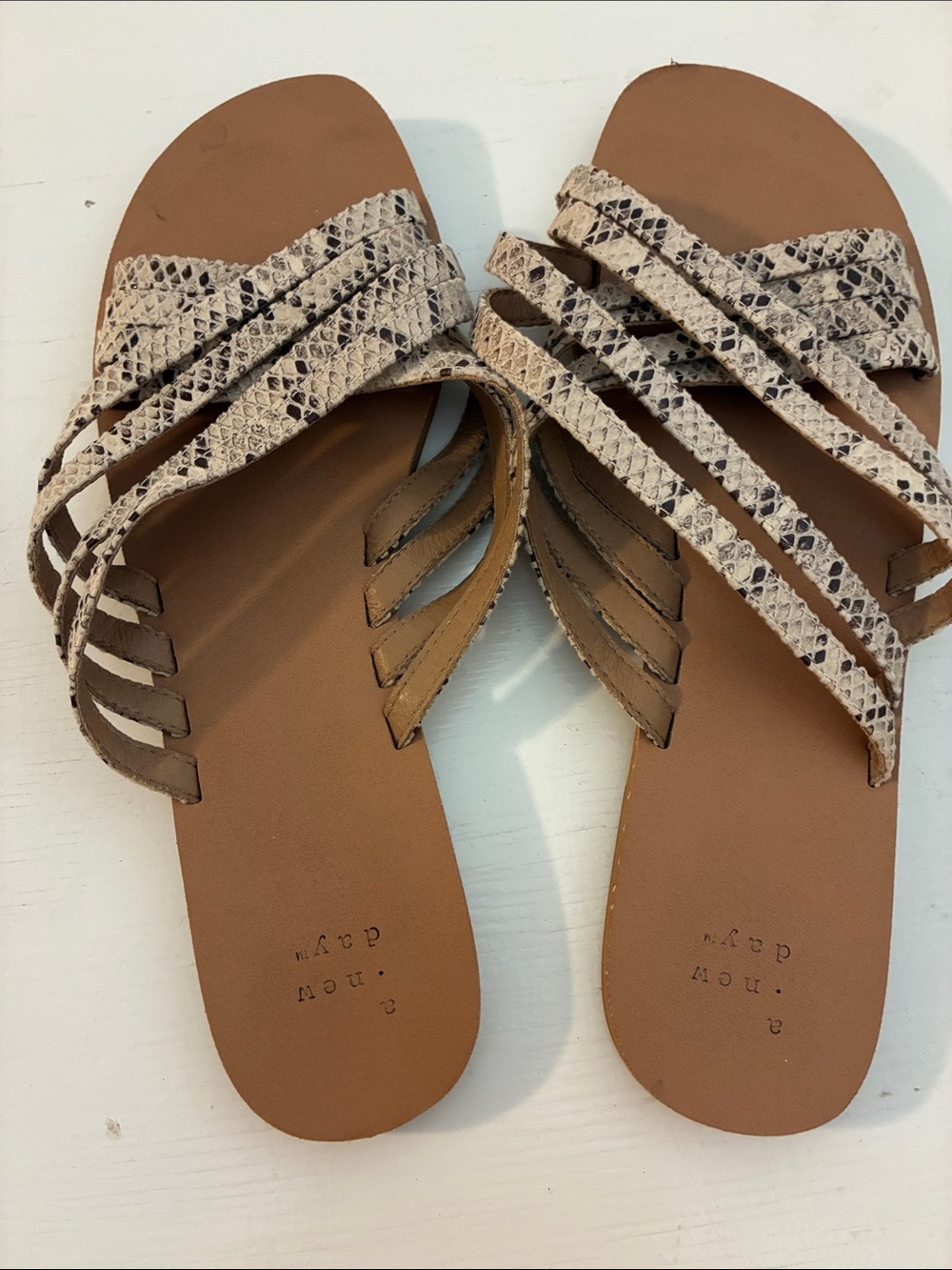 a new day Beige Snake-Print Multi-Strap Slide Sandals